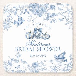 Blå Toile Pumpa Fransk Höst Blommig Bröllopsshow Underlägg Papper Kvadrat