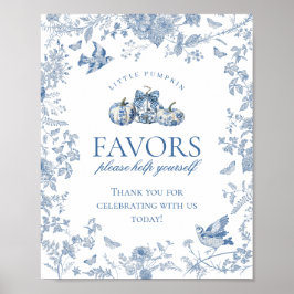 Blå Toile Pumpa Fransk Höst Blommig Favoriter Skyl Poster