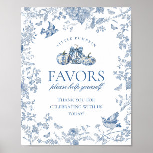 Blå Toile Pumpa Fransk Höst Blommig Favoriter Skyl Poster
