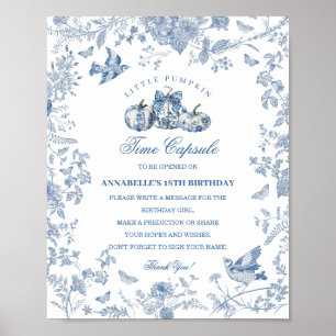 Blå Toile Pumpa Fransk Höst Tidskapsel Poster