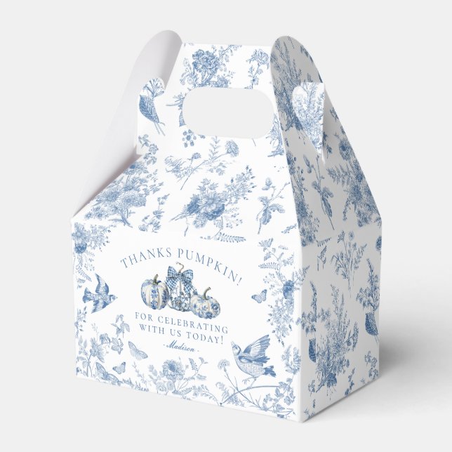 Blå Toile Pumpa Franska Höst Dessert Favor Lådor Presentaskar (Framsidan Sidan)