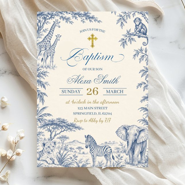 Blå Toile Safari Dop Invitation Inbjudningar (Skapare uppladdad)