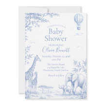 Blå Toile Safari Giraff Elefant Babyfirande
