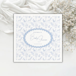 Blå Toile Safari Vintage Baby Shower Pappersservett