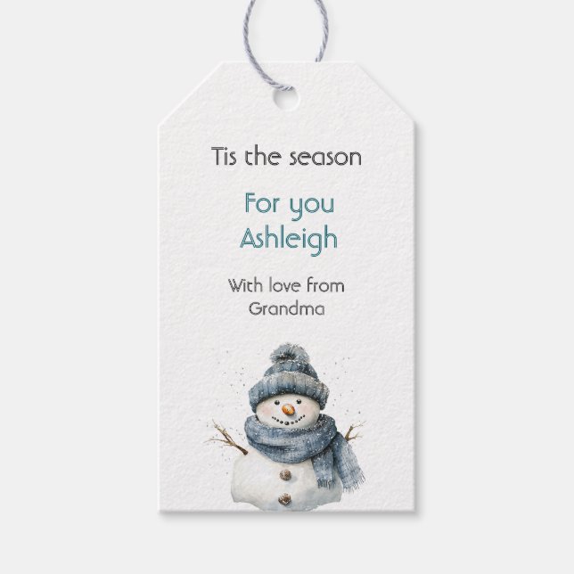 Blå Tomte Jul Presentetikett (Framsidan)