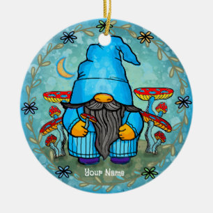 Blå tomte julgransprydnad keramik