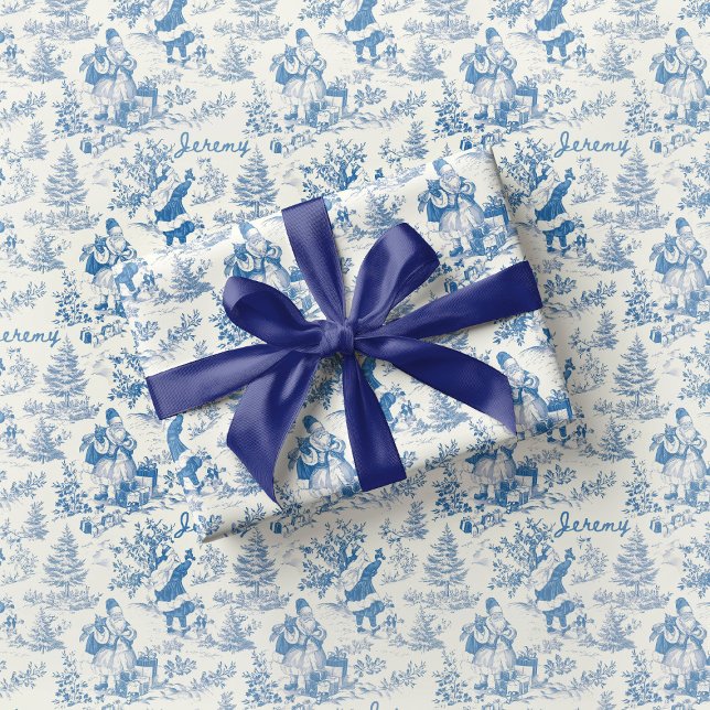 Blå tomte toile presentpapper vintage  (Skapare uppladdad)