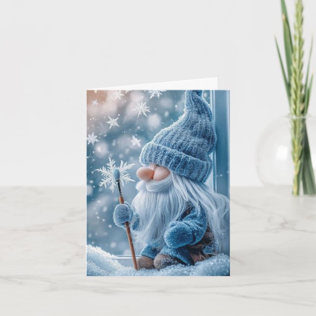 Blå tomte viklad julkort helgkort (Framsida)