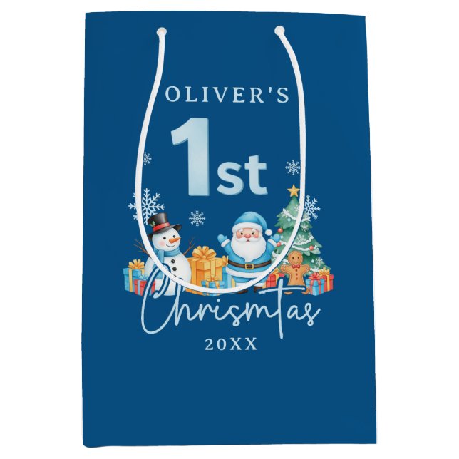 Blå tomten 1:a jul med Snögubbe, Träd och Gi (Framsidan)