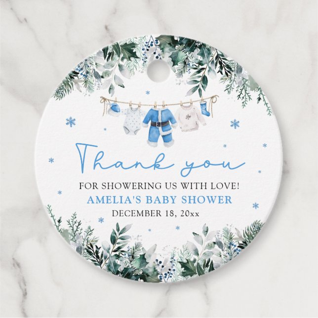 Blå tomten Baby Clothesline-julklapp Baby Shower Gåvor Etiketter (Framsida)