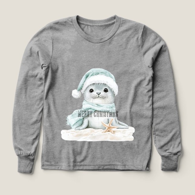 Blå tomten Hat Scarf Seal jul T Shirt (Design framsida)