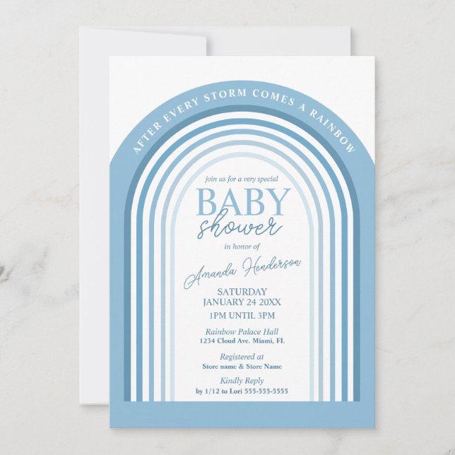 Blå Ton Pojke Regnbåge Baby Baby Shower Inbjudningar (Framsida)