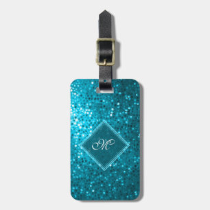 Blå toner Retro Glitter och Sparkles 2 Bagagebricka