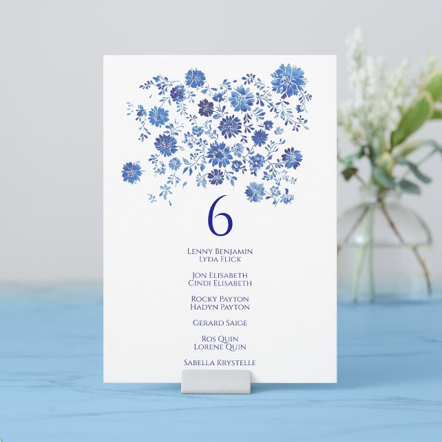 Blå Top Bouquet Bröllops Bordnummer Gästnamn Inbjudningar (Blue Top Bouquet Wedding Table Number Guest names)