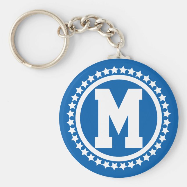Blå Toppen Star Monogrammed Nyckelring (Framsidan)