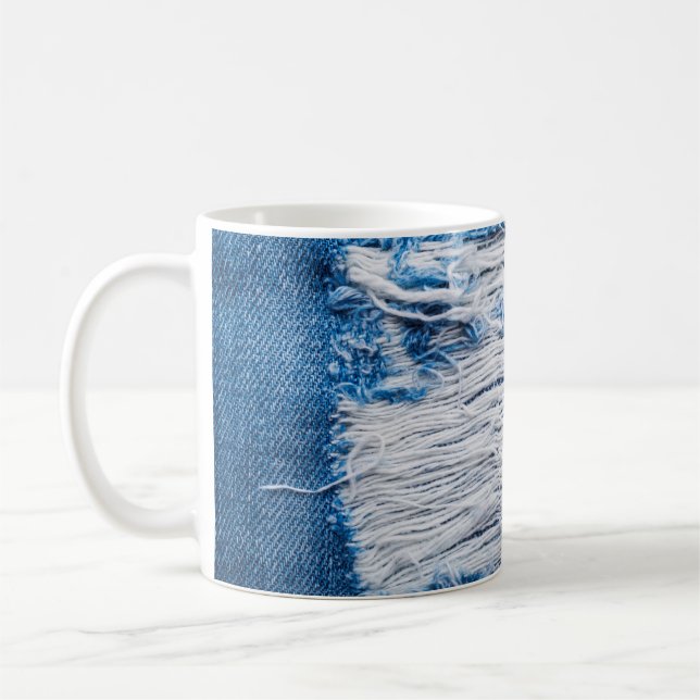 Blå torn denim jeans struktur med plats för text kaffemugg (Vänster)