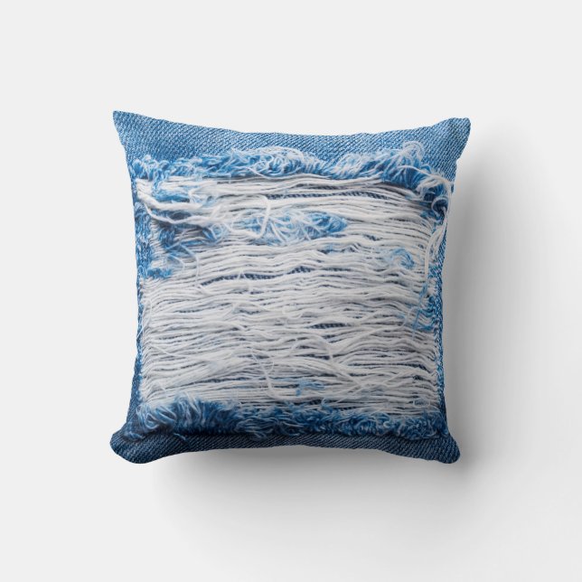 Blå torn denim jeans struktur med plats för text kudde (Framsida)