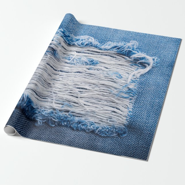 Blå torn denim jeans struktur med plats för text presentpapper (Utrullad)