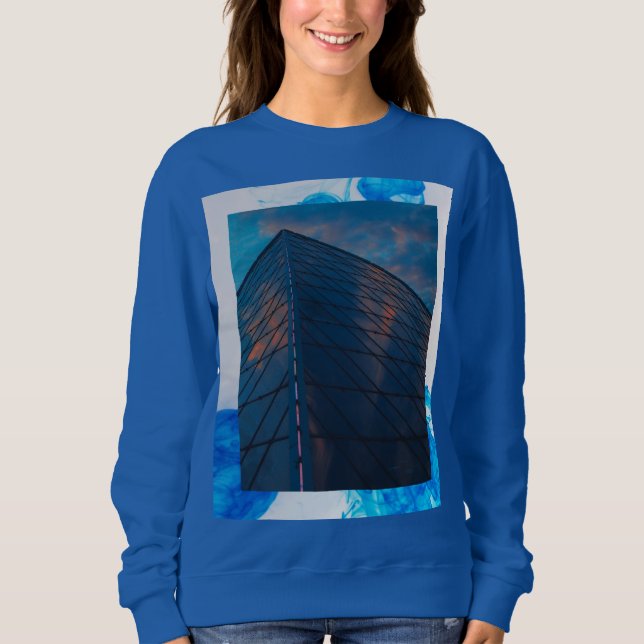 Blå Torn Kvinnors Långärmad T Shirt (Framsida)
