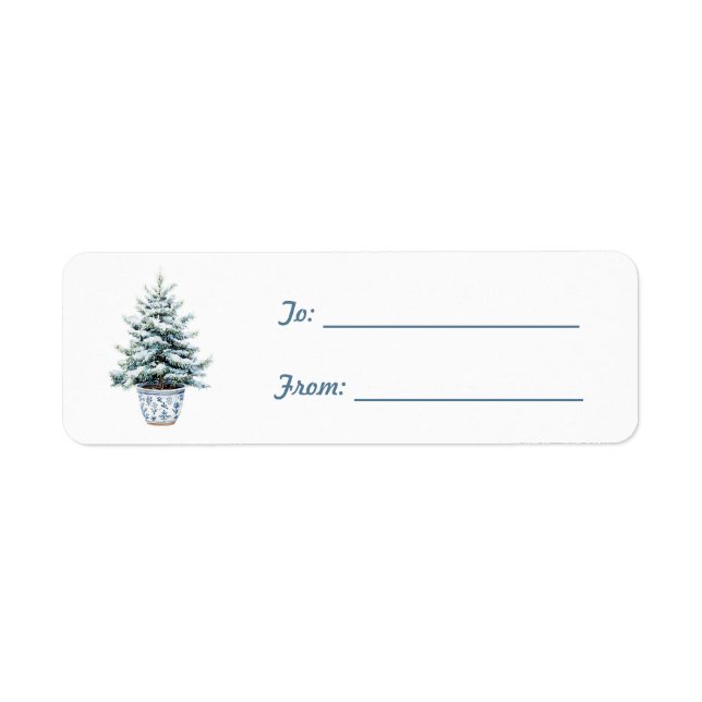 Blå Träd Jul  Returadress Etikett (Framsidan)