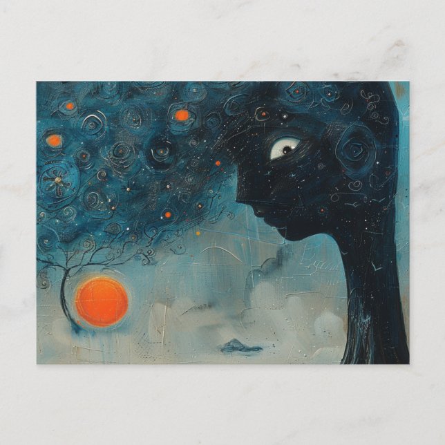 Blå Träd med Ansikte Vykort (Framsida)