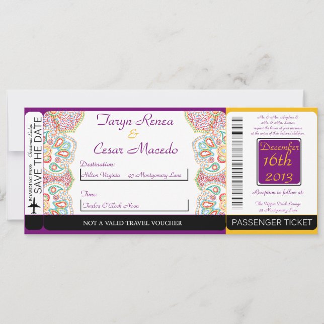 Blå Träd/Snowf Boarding Pass Bröllopinbjudan Inbjudningar (Framsida)