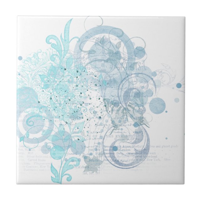 Blå trådar kakelplatta (Framsidan)