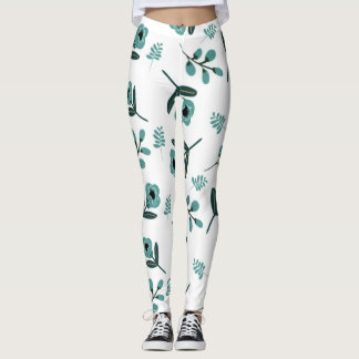 Blå trädgård blommande natt  leggings