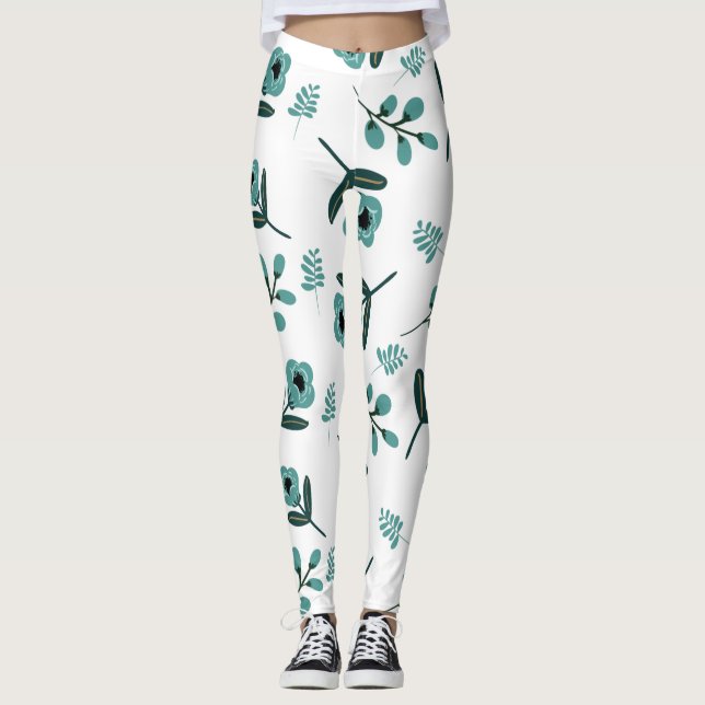 Blå trädgård blommande natt  leggings (Framsida)
