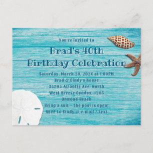 Blå Trädgård Strand Snigelskal Fests Invitation Ko Vykort
