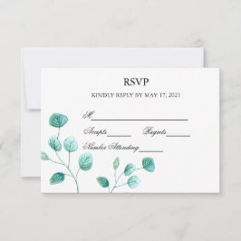 Blå trädgårds vattenfärg stjälkar bröllop RSVP-kor
