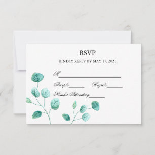 Blå trädgårds vattenfärg stjälkar bröllop RSVP-kor