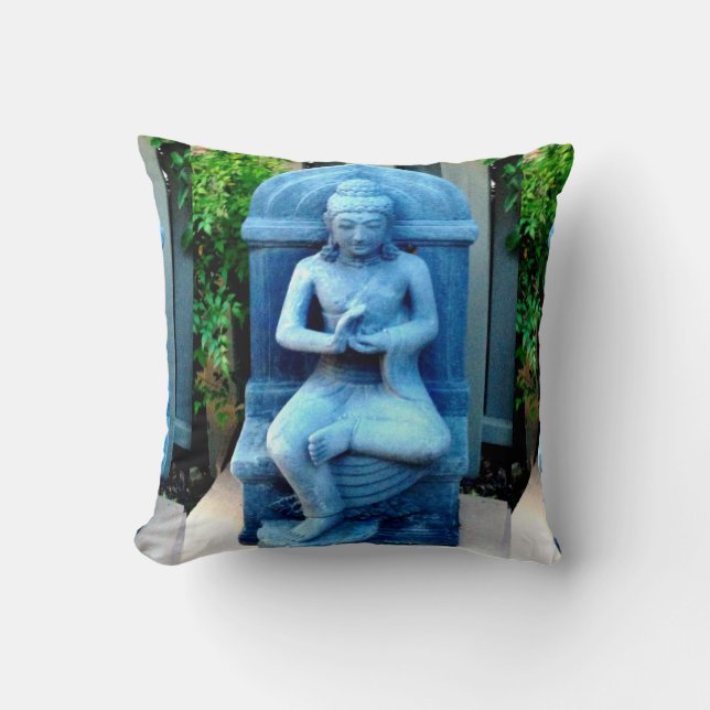 Blå trädgårdsstaty Buddha Kudd Kudde (Framsida)