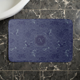Blå traditionell japansk våg Seigaiha monogram Badrumsmatta