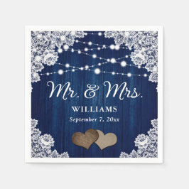 Blå träets Snöre Hearts String Ljus Bröllop Pappersservett