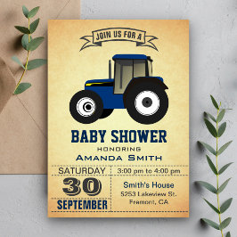Blå Traktor för Baby Shower Inbjudan