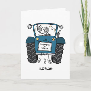 Blå Traktor Land Bryllop Kort