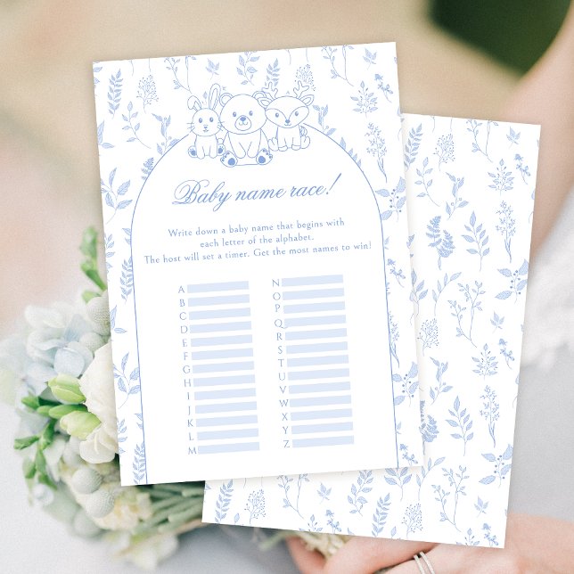 Blå träsket Pojke Shower Namn Tävling-spelkortet Inbjudningar (Skapare uppladdad)