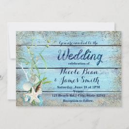 Blå Trästrand Tropisk BRöllopsinbjudan Inbjudningar