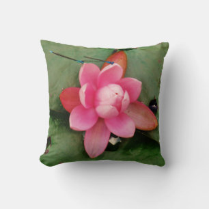 Blå Trollsländor på en rosa lotus Kudde