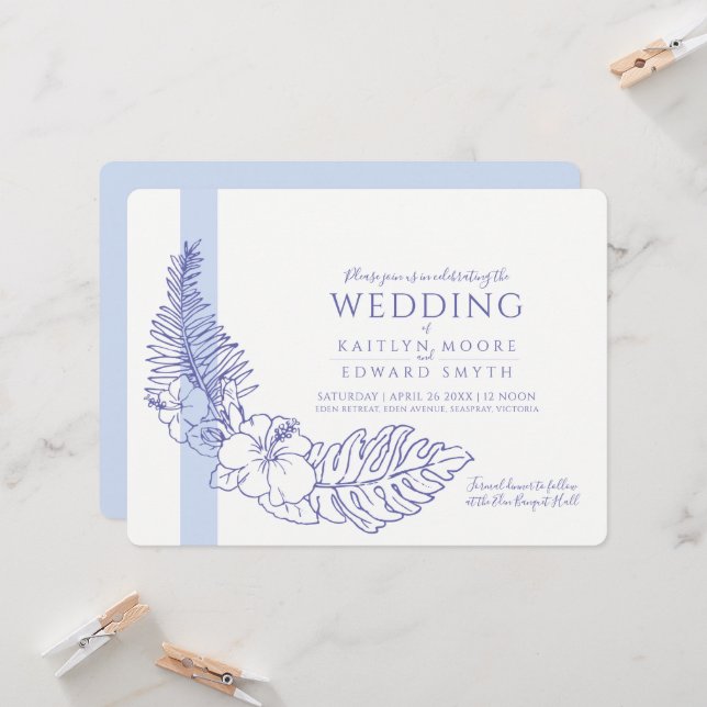 blå tropisk andedräkt bröllop inbjudningar (Fram/Back In Situ)