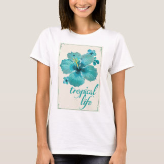 Blå tropisk liv frangipani tryckt t-shirt