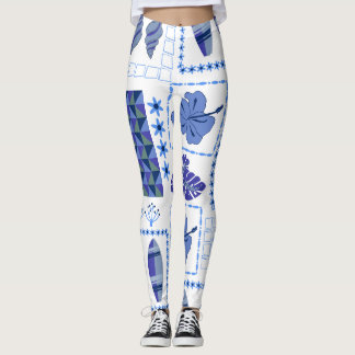 Blå Tropisk Surfbräda Hibiskus Mönster Leggings