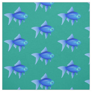 Blå Tropiska fisken Mönster i Aqua Tyg