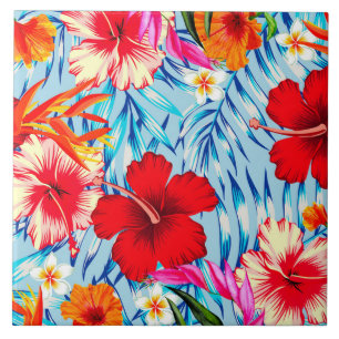 Blå Tropiska hibiscus-blommor Kakelplatta