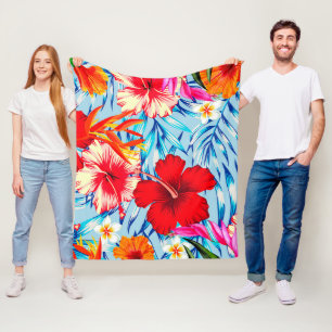 Blå tropiska hibiskusblommor fleecefilt