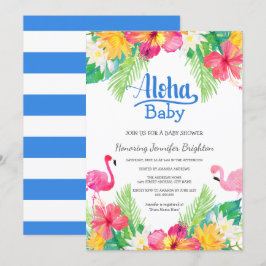 Blå| Tropiskt Flamingo Luau Baby Shower Inbjudningar
