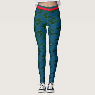 BLÅ TRYCKTA JAPANESE WAVE MÖNSTER LEGGINGS