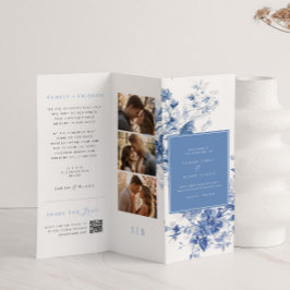 Blå tugga Trifold Bröllopsprogram Papprare Lakan