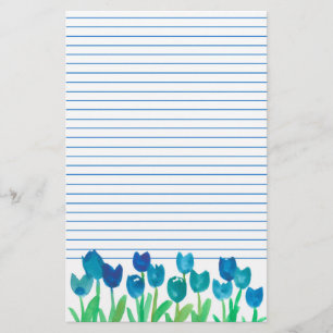 Blå tulip Garden Watercolor Flowers Lining Brevpapper